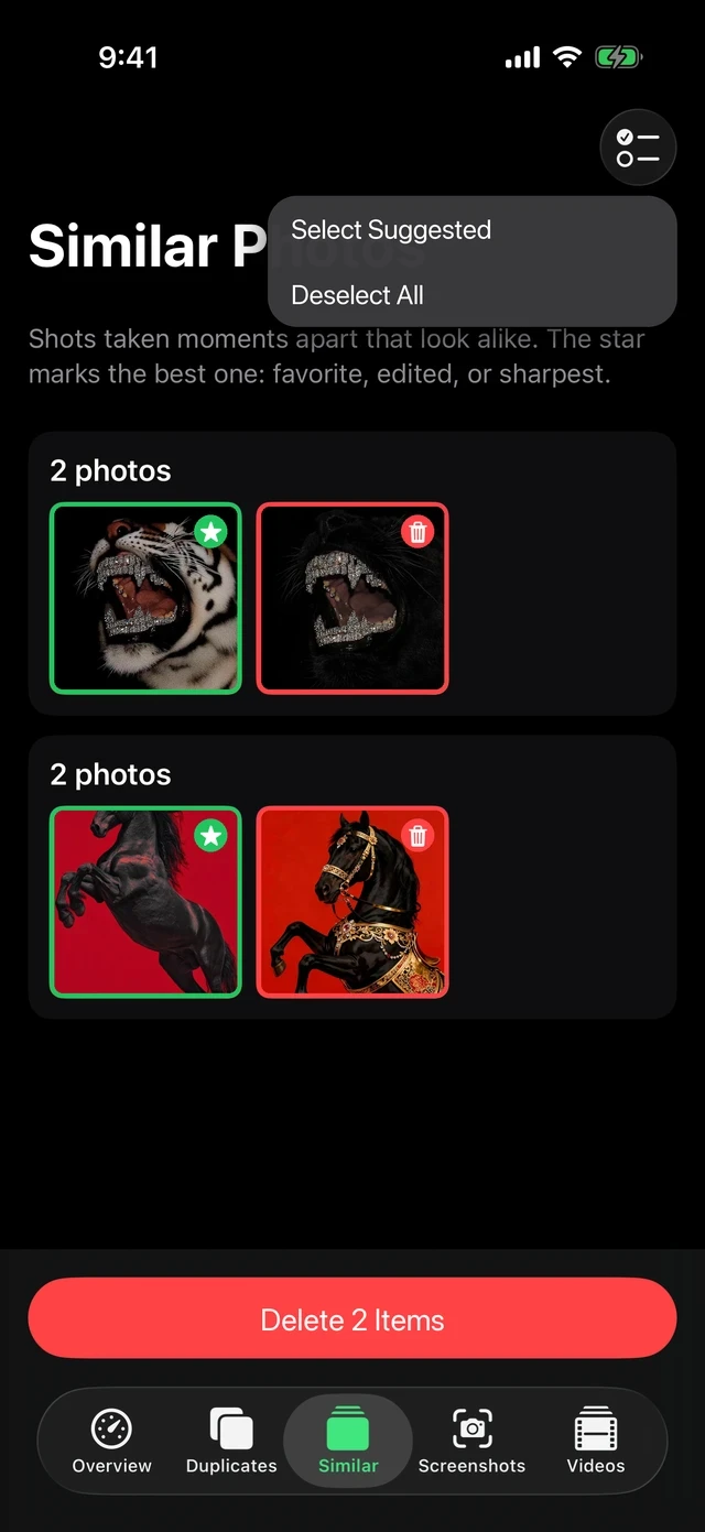 MacZentra on iPhone showing groups of similar photos