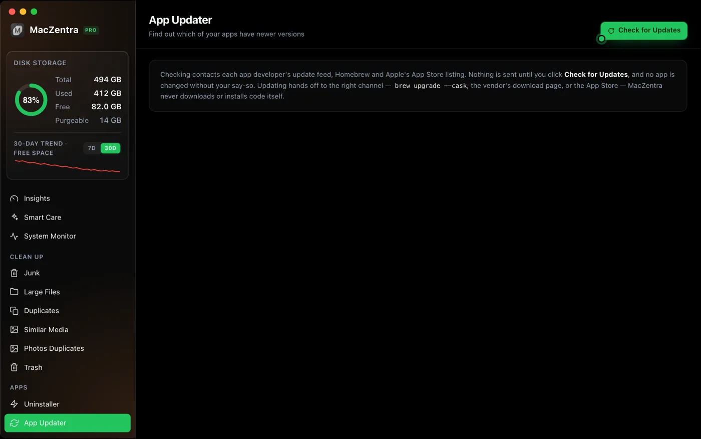 MacZentra App Updater screen